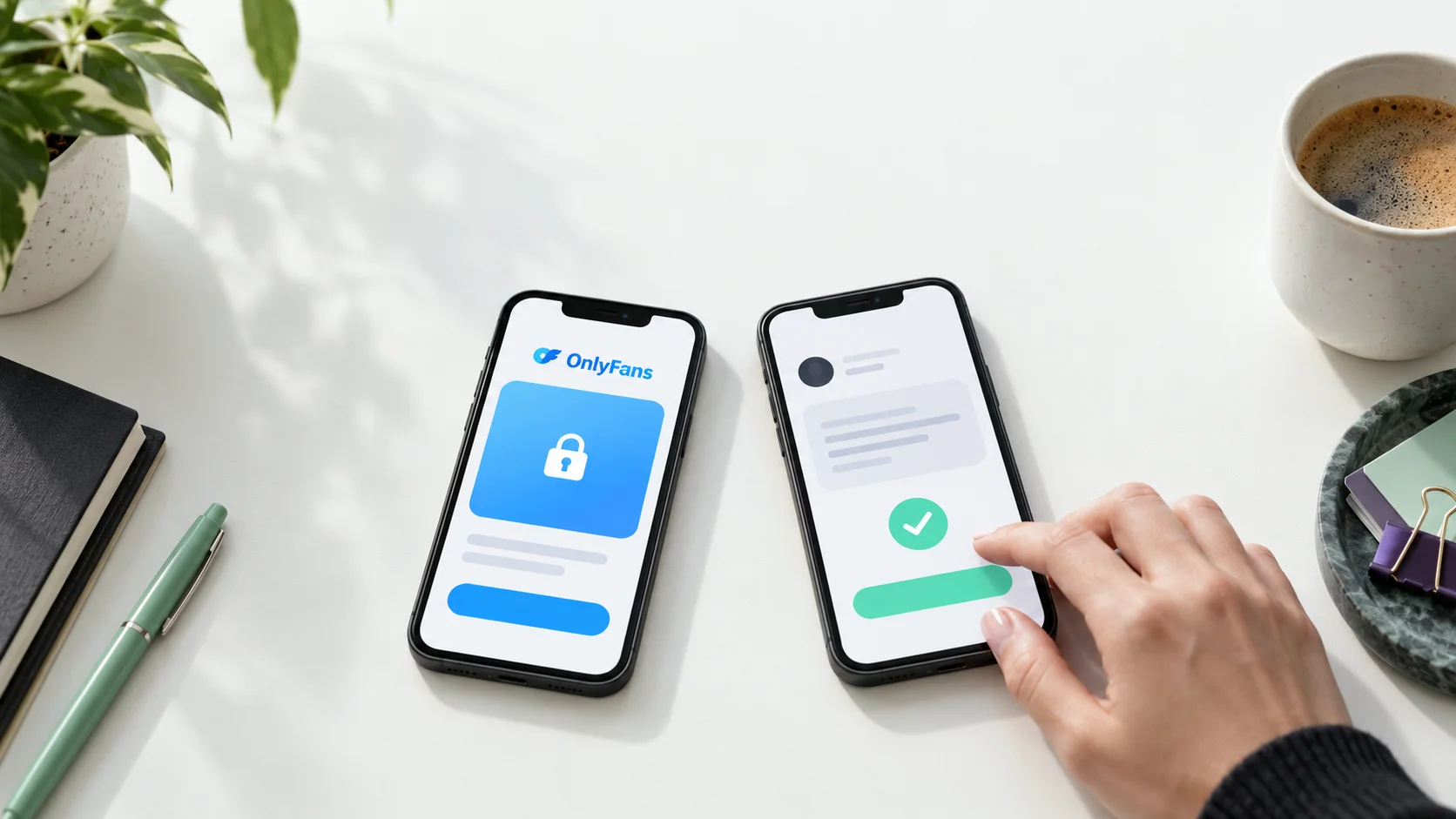Two phones side by side comparing locked OnlyFans content with a personalized custom request.